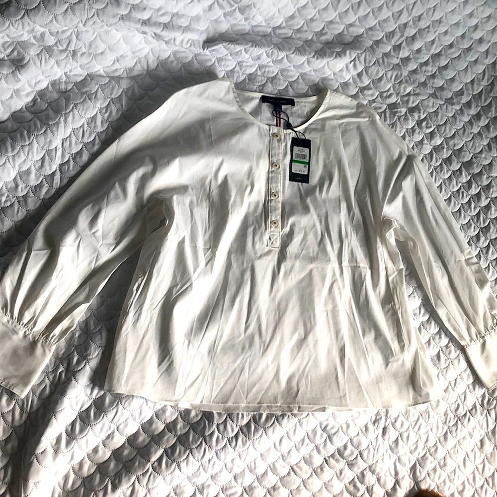 Tommy Hilfiger white and blue blouse. New with tag and never been worn! Large